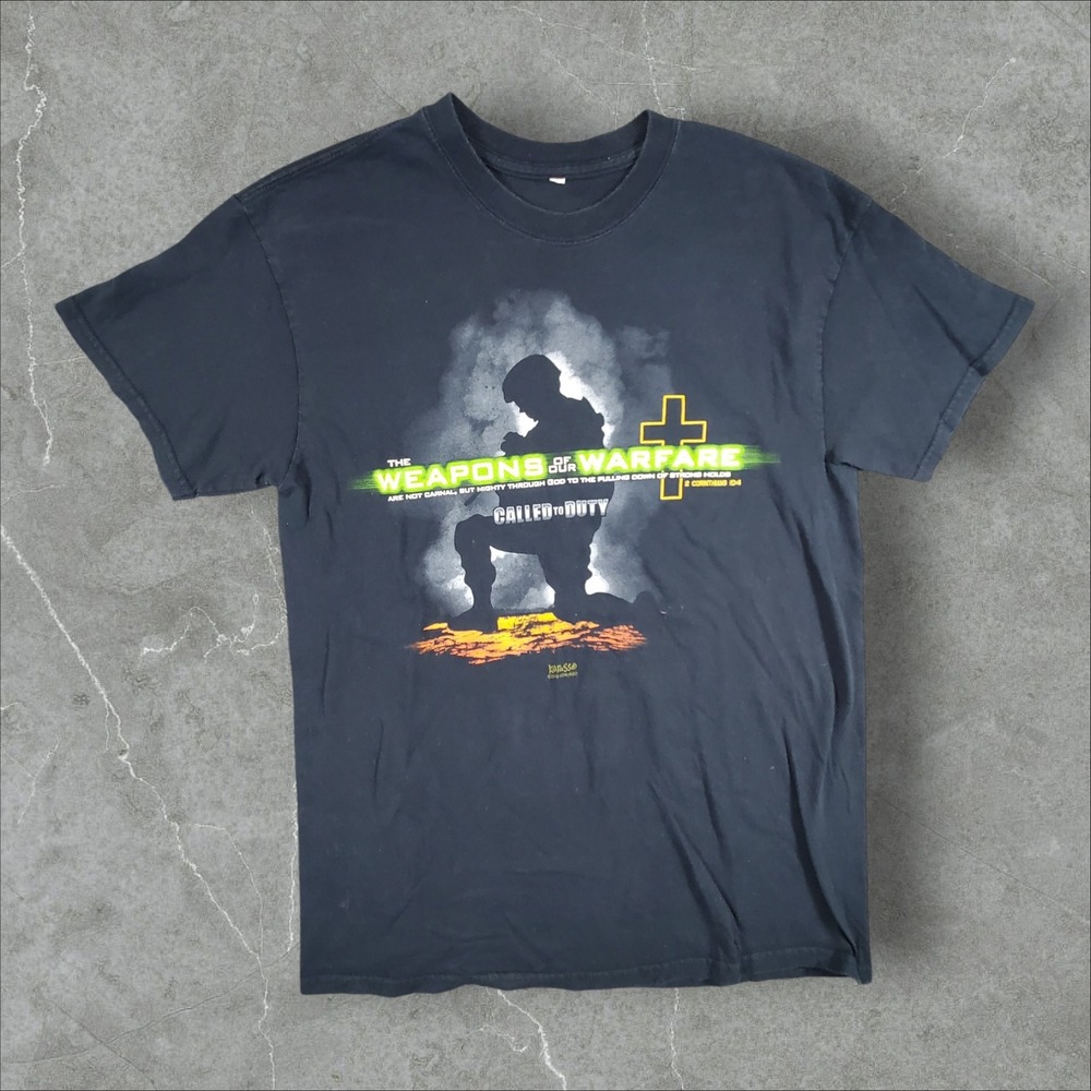 Kerusso Weapons of Our Warfare T-Shirt Mens Medium Black Christian Soldier 2010